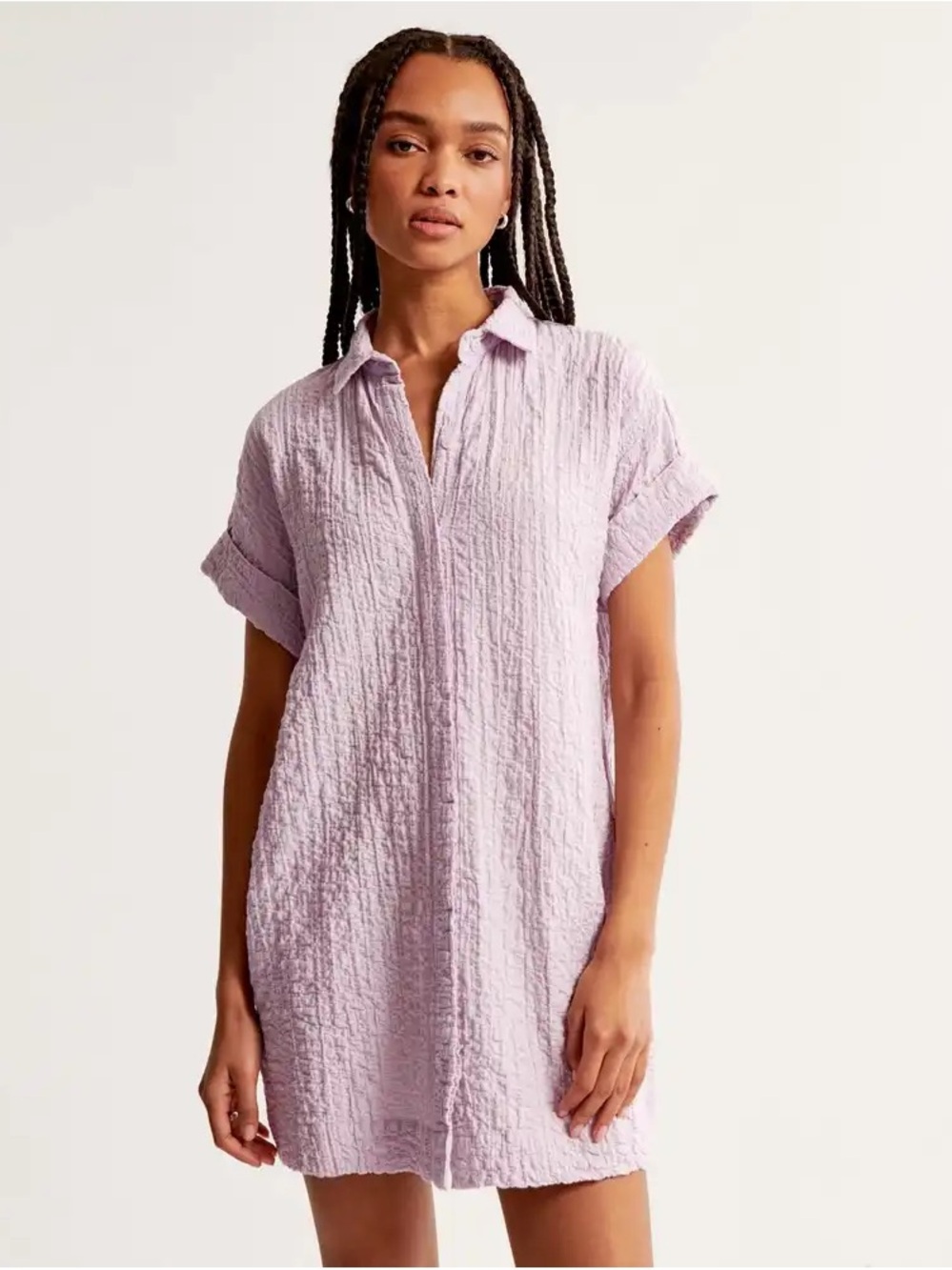 Abercrombie & Fitch Lilac Crinkle Button-Front Mini Dress